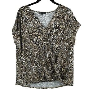 Adrianna‎ Papell Womens Leopard Print V-Neck Blouse Size L